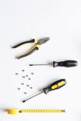 Tools for repairing top view on white background