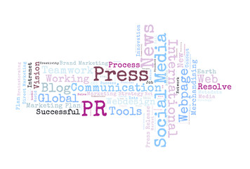 Public Relation word cloud shaped as a arrow