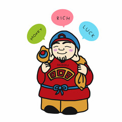 Japanese lucky god (Daikoku) cartoon vector illustration