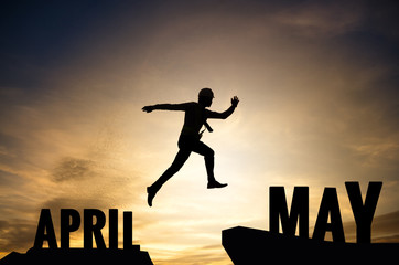 Businessman or worker jump from APRIL to MAY.