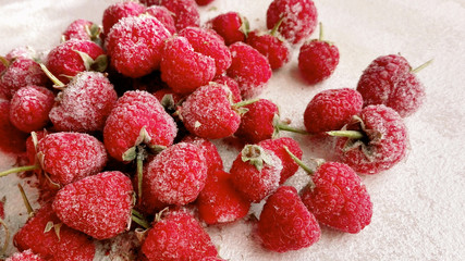 stillife of raspberry frozen on cold surface