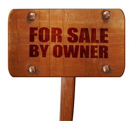 for sale by owner, 3D rendering, text on wooden sign