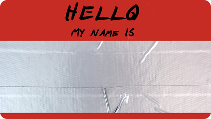 Simple handmade HELLO MY NAME IS badge made with black marker and duct tape. 