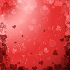 Vector Happy Valentine's Day gradient background with red hearts, radiance.