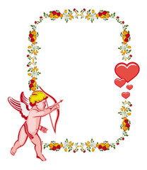 Cupid with bow hunting for hearts. Vector clip art.