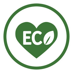 eco ecology sign character emblem label word in heart simple icon