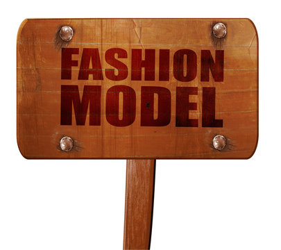 fashion model, 3D rendering, text on wooden sign