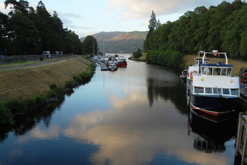 Boats on Caledonian canal in Fort Augustus