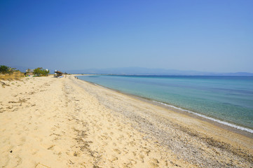Fototapeta na wymiar Amazing seascape with white sand and blue sea