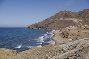 Fototapeta na wymiar The wild coastline of Cabo the Gata, in Andalusia.