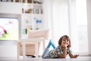 Cute little child at beautiful modern home