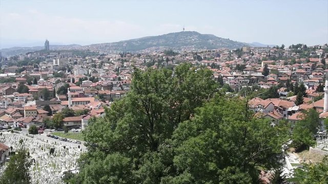 A view of Sarajevo Bosnia from most popular spot in Sarajevo; Yellow Fortress (Zuta Tabija), Vratnik. Sarajevo is capital city of Bosnia and Hercegovina