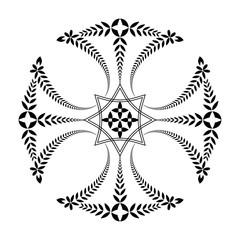 Laurel wreath tattoo. Black ornament. Cross sign on white background. Defense, peace, glory symbol. Vector isolated