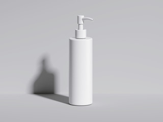 Cosmetic white bottle in bright studio. 3d rendering