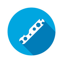 Tool icon. Spanner, nut wrench instrument. Industrial, fixing, support hardware service symbol. White sign on round blue flat button. Vector  