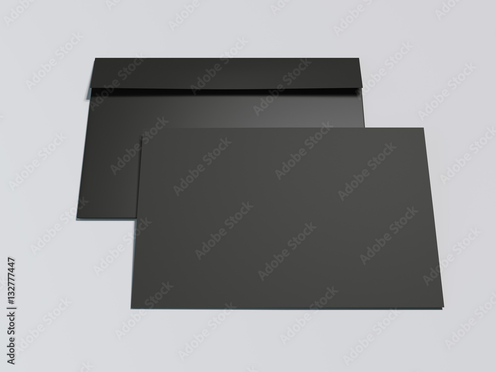 Poster black envelope with blank paper sheet. 3d rendering