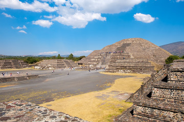 The Pyramid of the Moon and other ancient ruins  at Teotihuacan in Mexico
