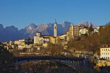 The old center of Belluno among the Dolomites.