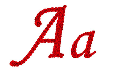 Rose alphabet - Alphabet letter A and a made from red rose bloss