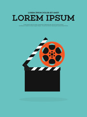 Fototapeta premium Movie film reel and filmstrip vintage poster vector illustration