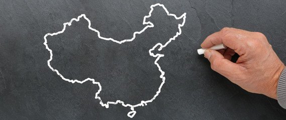 Carte de Chine à la craie sur tableau noir