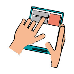 drawing hand touch tablet web page vector illustration eps 10