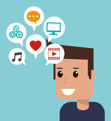 cartoon man social media apps vector illustration eps 10