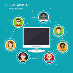 social media group interaction computer digital vector illustration eps 10