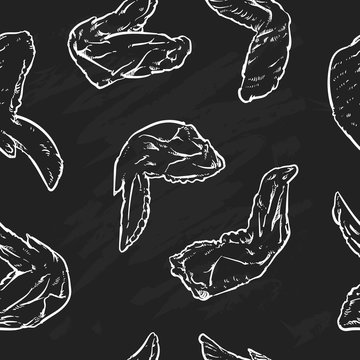 Chicken wing pattern including seamless on a black background. C