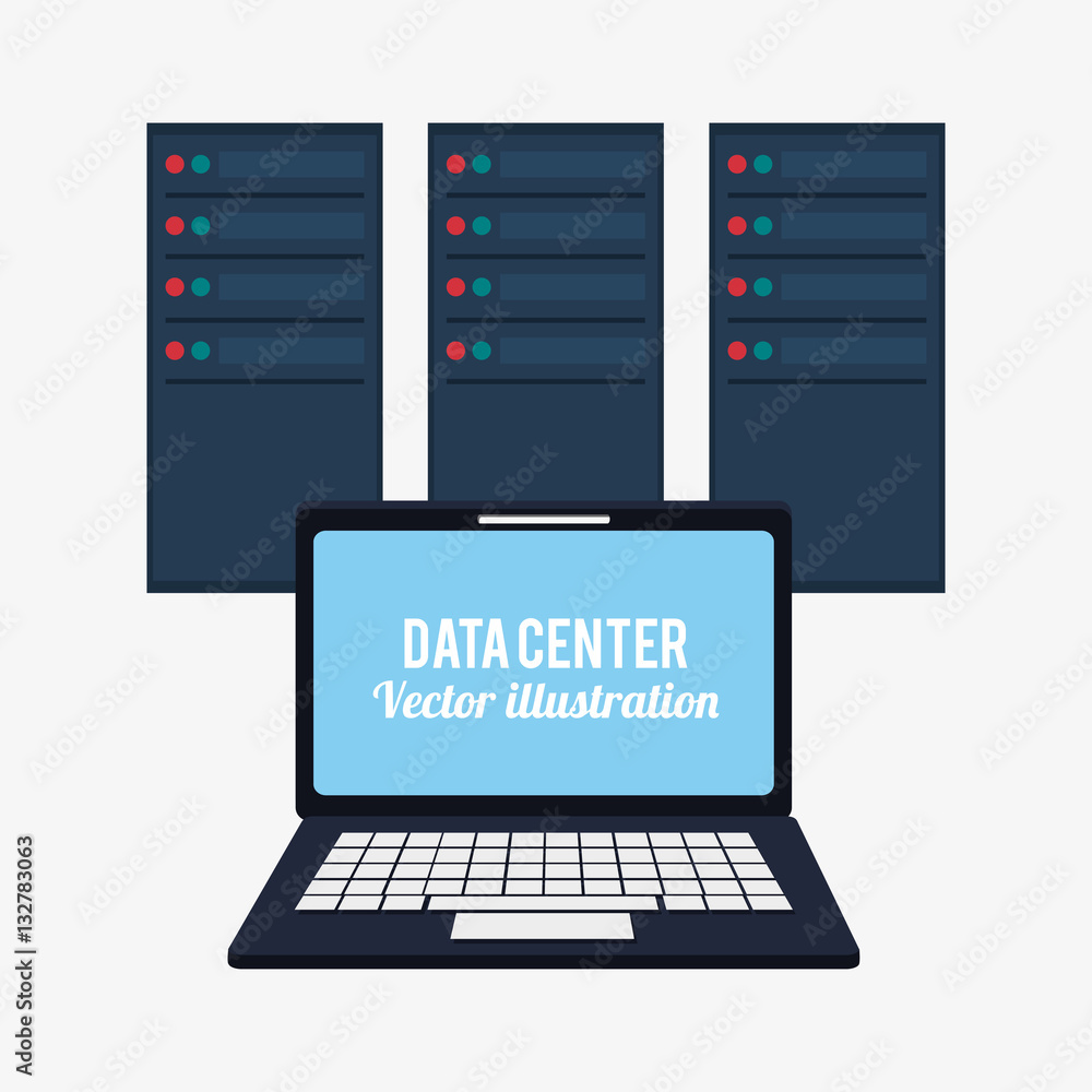 Poster laptop data center system developer vector illustration eps 10