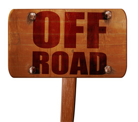 off road, 3D rendering, text on wooden sign