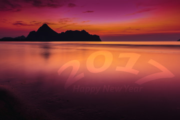 Happy new year 2017. Sea in a twilight sky. Process color.