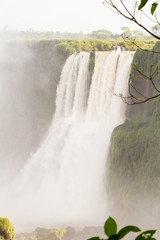 Iguazu (Iguacu) falls, largest series of waterfalls on the planet, located between Brazil, Argentina, and Paraguay with up to 275 separate waterfalls cascading along 2,700 meters (1.6 miles) cliffs.