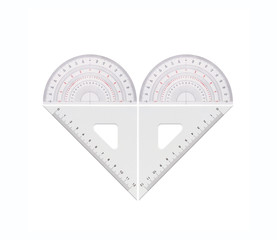 Protractors arranged in heart shape, isolated on white background.
