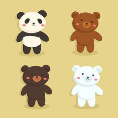 Cute Bear Set Grizzly, Panda, Polar, Black Vector Illustration Cartoon