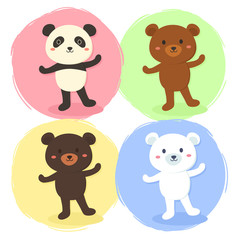 Cute Bear Set Grizzly, Panda, Polar, Black on colorful background vector illustration cartoon
