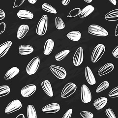 Sunflower seed pattern including seamless on black background. H
