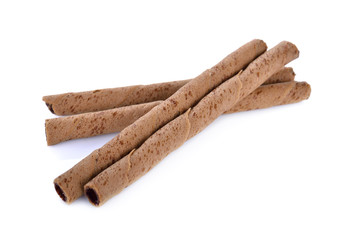 pastry rolled wafer chocolate fudge on white background