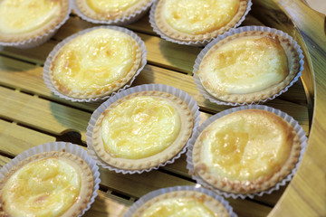 Cheese Tart dessert on wooden background. Healthy homemade food. selective focus