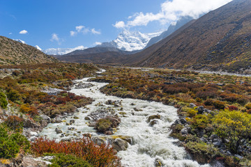 Mountain landscape from Dingboche to Chukung village, Everest re