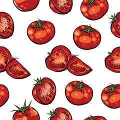 Tomato pattern including seamless on white background. Hand draw