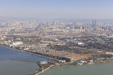 Aerial view of Kunming, the capital of Yunnan province in Southern China, from XiShan Western Hill