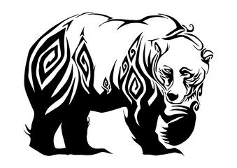 Silhouette ferocious bear walking tribal design for tribal tattoo vector