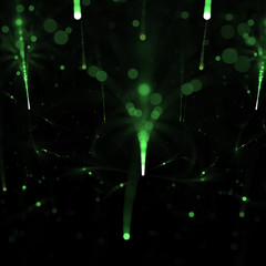 abstract green falling bokeh lights 3D illustration