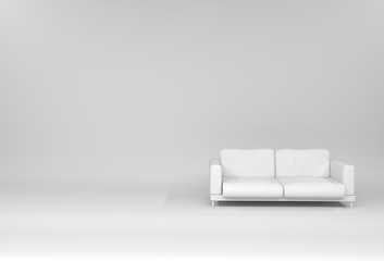 Neutral interior with white chair on empty white wall background, 3D rendering