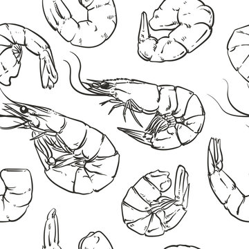 Shrimp cocktail pattern including seamless on white background.