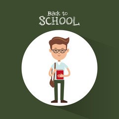 back to school student boy glasses bag book green background vector illustration eps 10