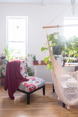 White rope hammock in the house