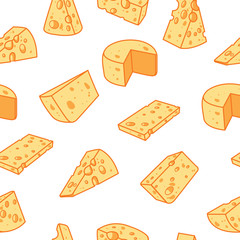 Cheese pattern including seamless on white background. Hand draw