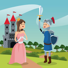 princess knight castle and landscape vector illustration eps 10